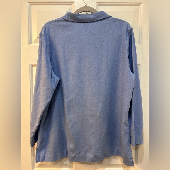 Vtg Womens Linen Infused Button Front Top Sz XL Embroidered Hummingbirds Cottage - Picture 2 of 9